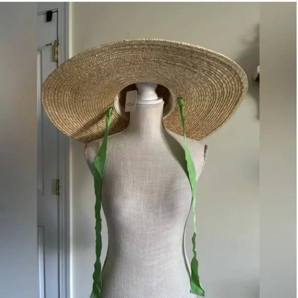 Free People NWT Straw Wide Brim lime green women’s hat